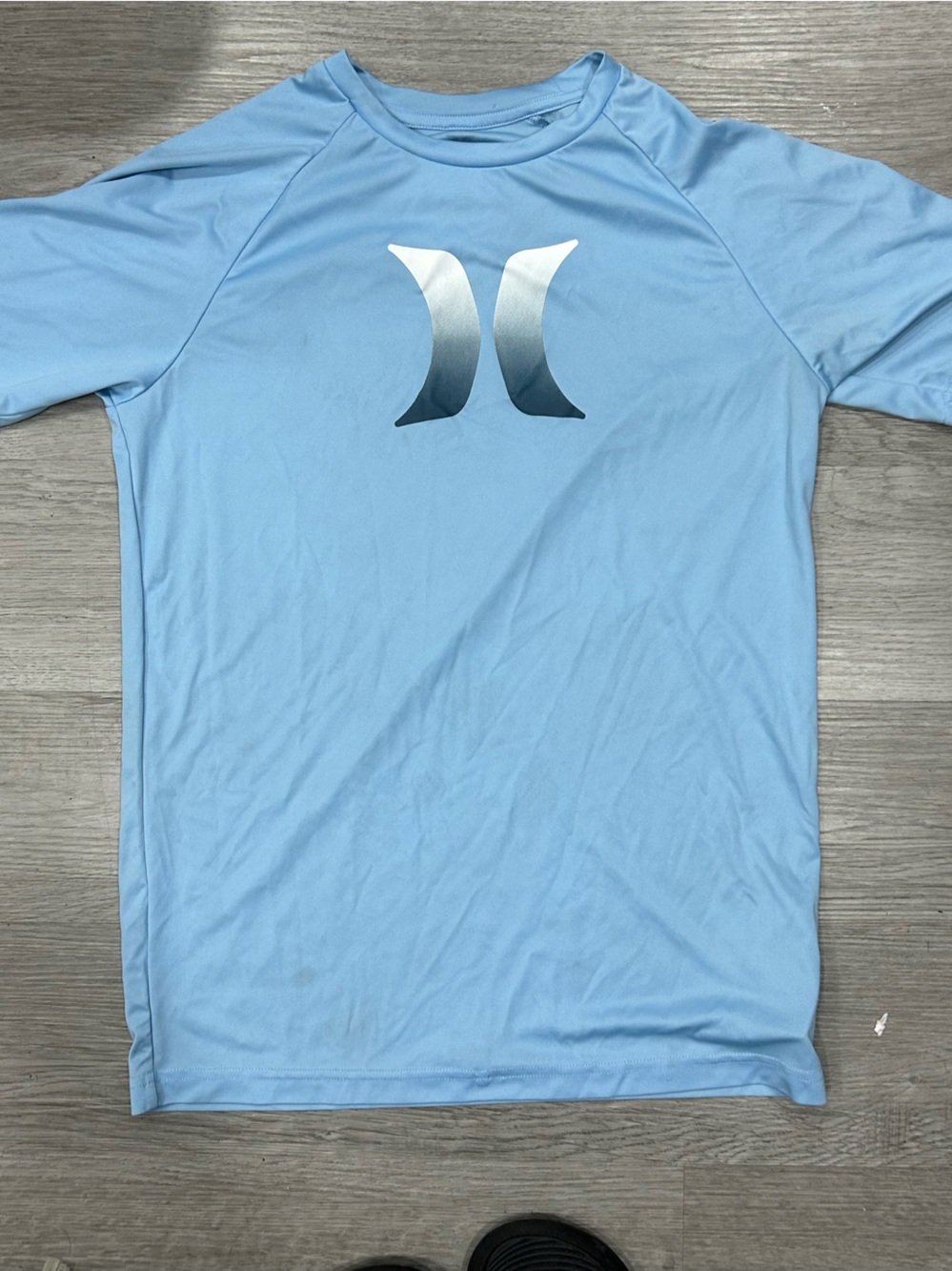 Hurley Men’s Sky Blue Short Sleeve Swim Rash Guard with Reflective Logo